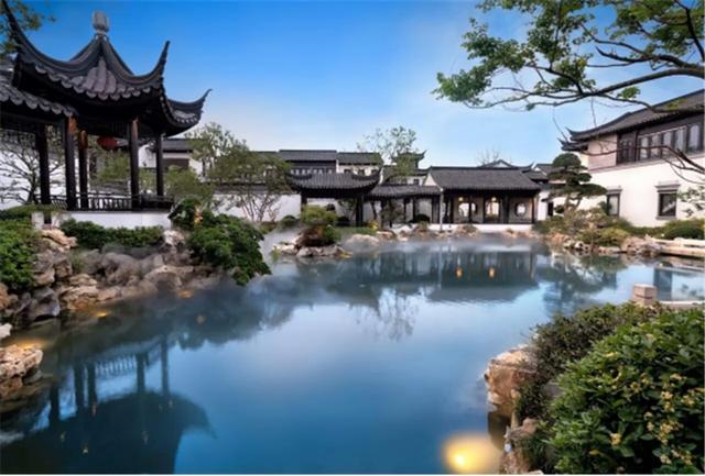 中式风格别墅庭院设计案例：诗韵浮华，白墙青瓦，荷塘月色